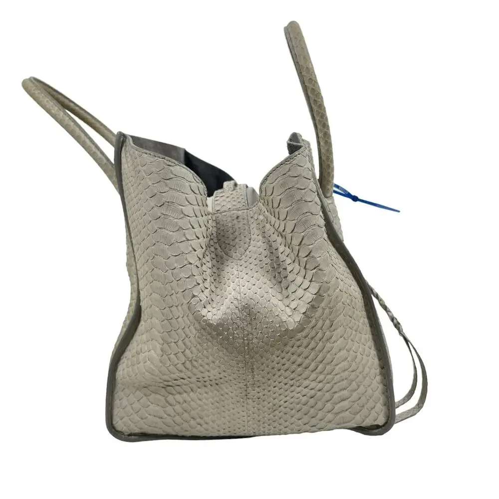 Celine Light Beige Python Embossed Leather Tote with Blue Accent